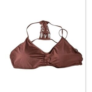 Aerie Macrame Back Bikini Top XXL Brown Earthy Boho Triangle Swim Top XXL/TTG